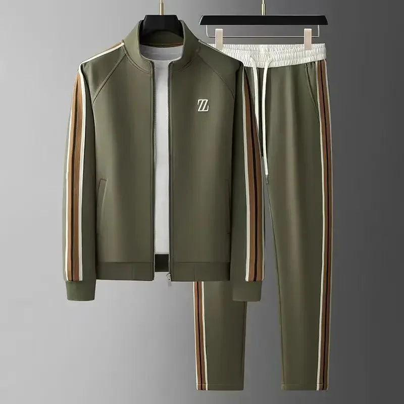 Women's Tracksuit Set with Faux Leather Trim Zip-Up Jacket