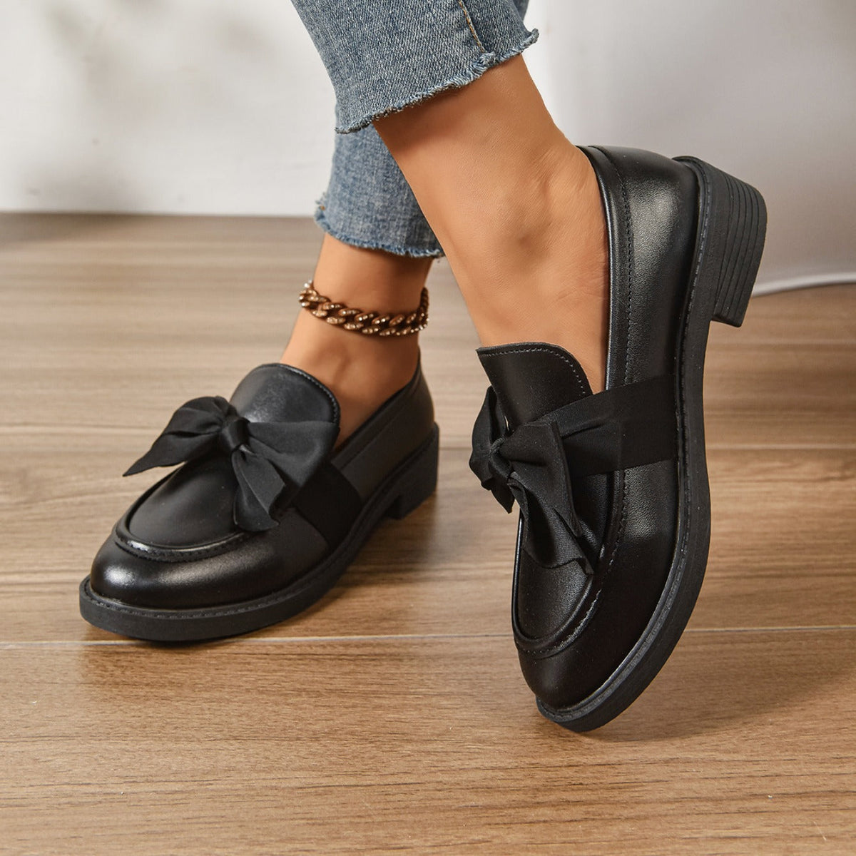 Women's Bow Loafers – Glossy Leather Platform Slip-Ons