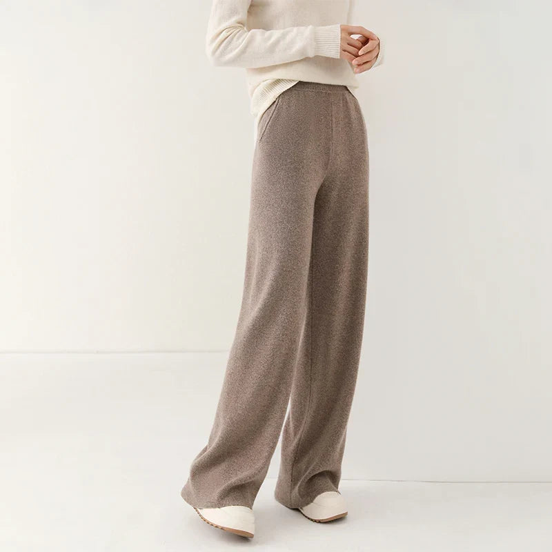 Women's Merino Wool Pants, High-Waisted Wide-Leg Knit