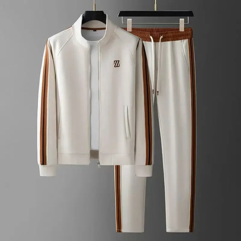 Women's Tracksuit Set with Faux Leather Trim Zip-Up Jacket
