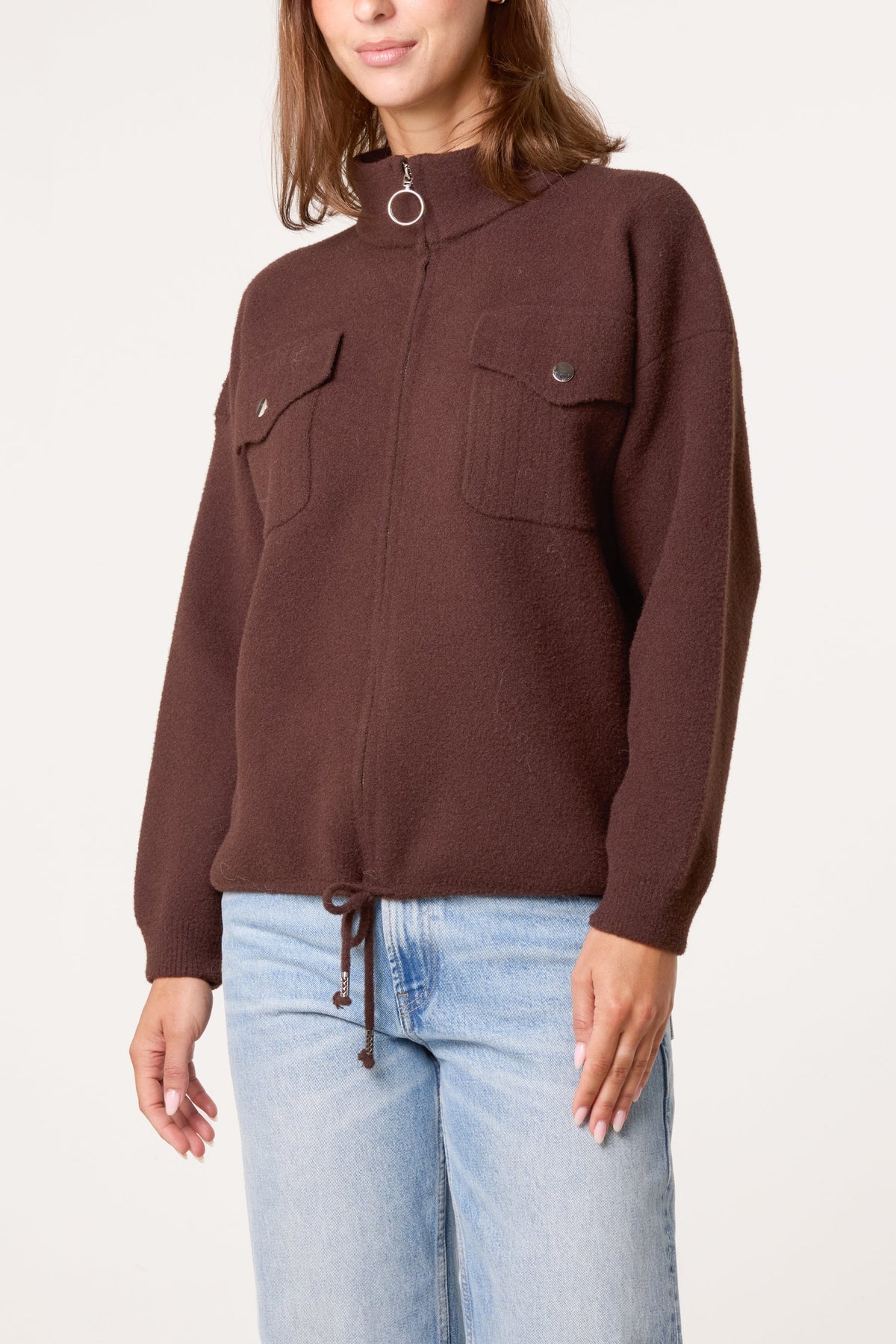 Women's Zip-Up Knit Jacket with Utility Pockets