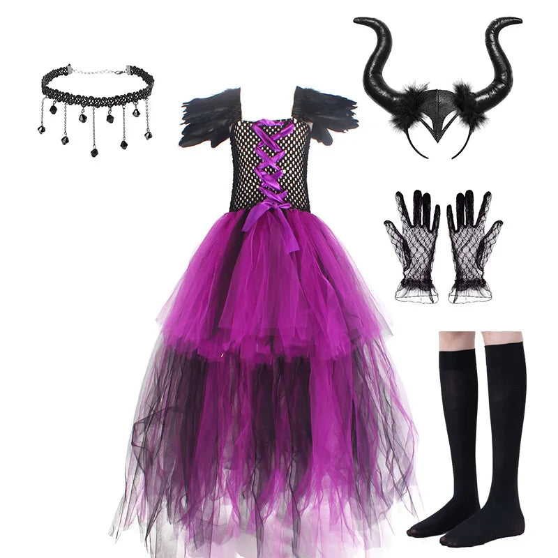 Dark fairy queen girls costume with gloves and knee socks