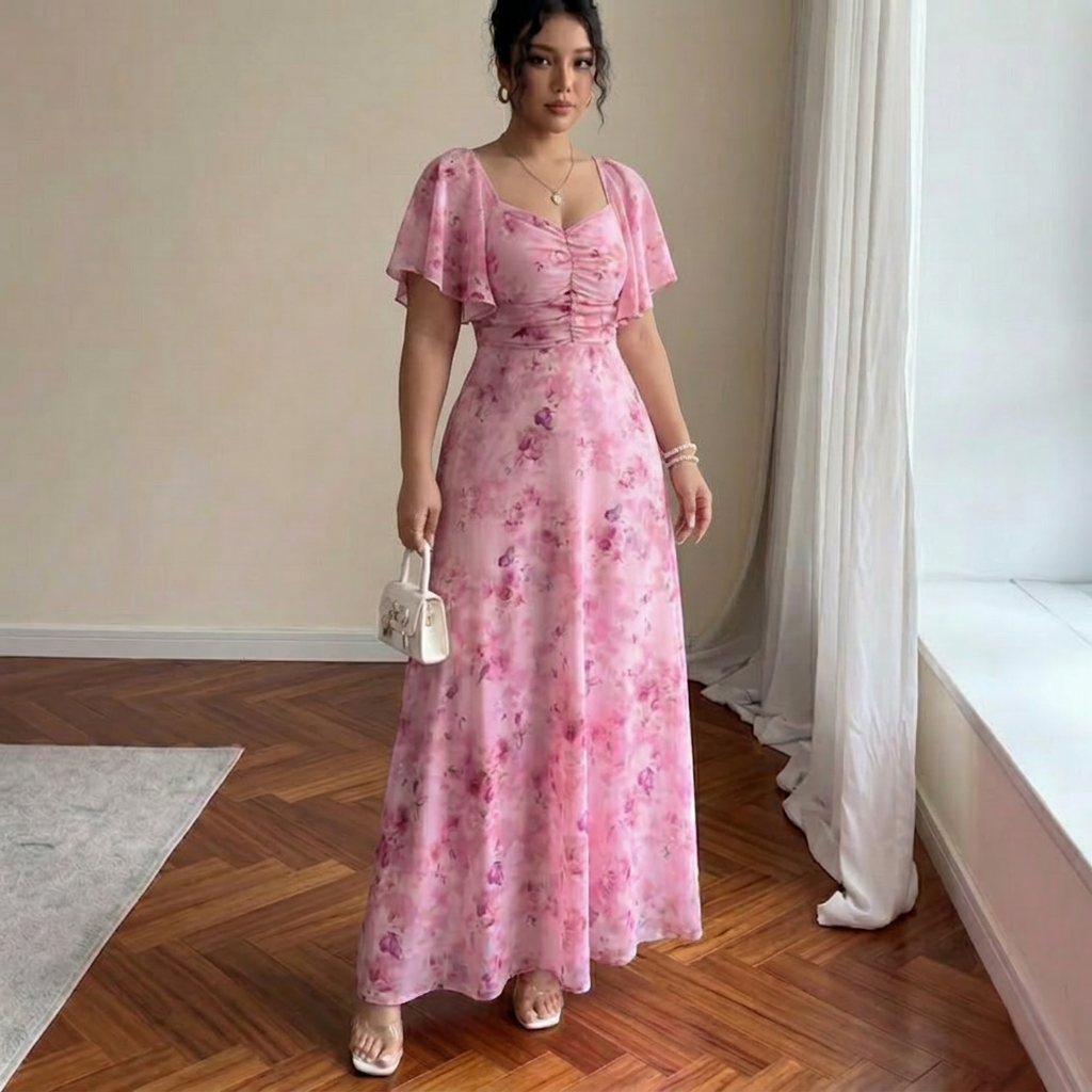 Women's Slim Fit Summer Dress with Ruffle Sleeves