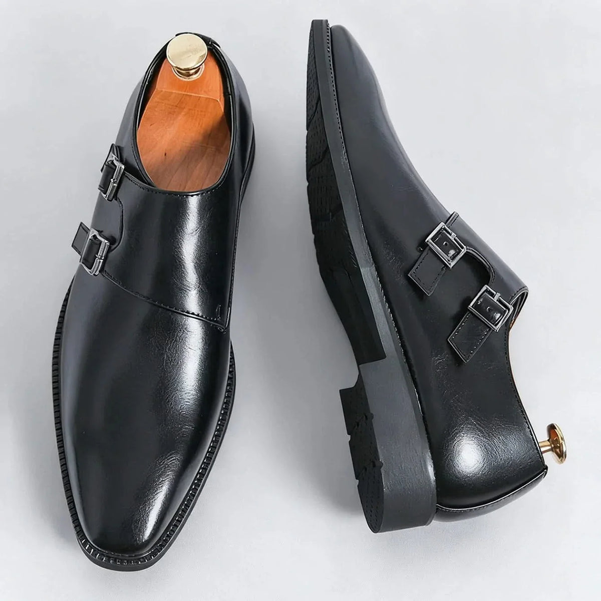 Men's Leather Loafers – Semi-Gloss Monk Style Shoes