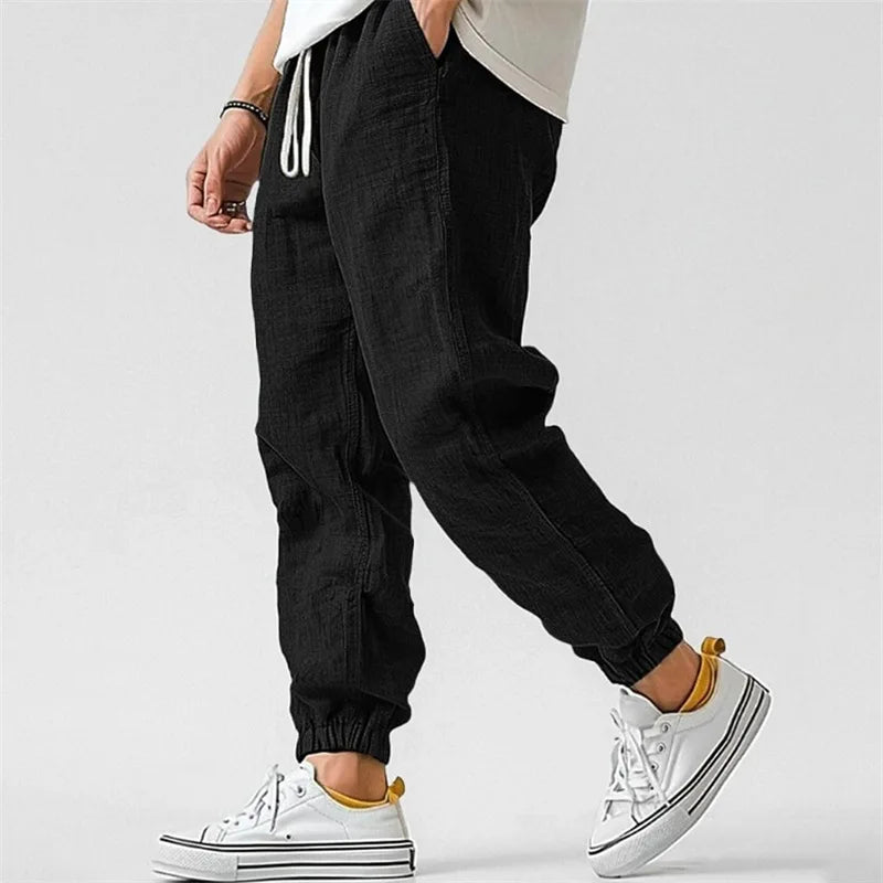 Women's Linen-Blend Jogger Pants – Tapered Drawstring Fit