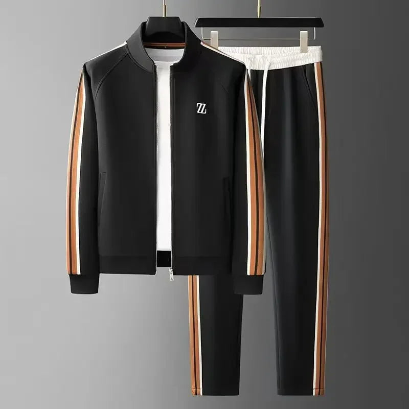 Women's Tracksuit Set with Faux Leather Trim Zip-Up Jacket