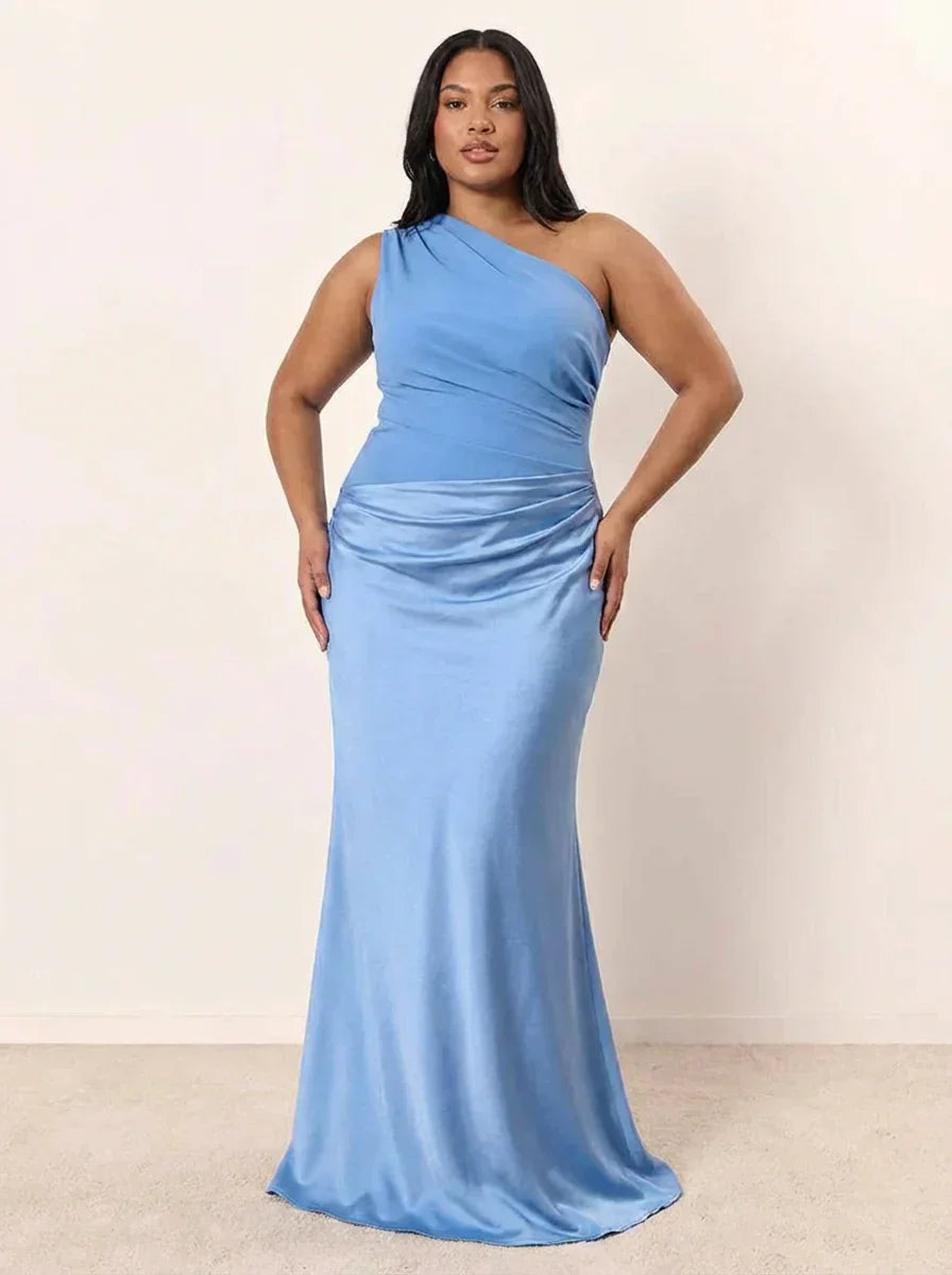 Women's Satin Maxi Dress with Asymmetric Draped Detail