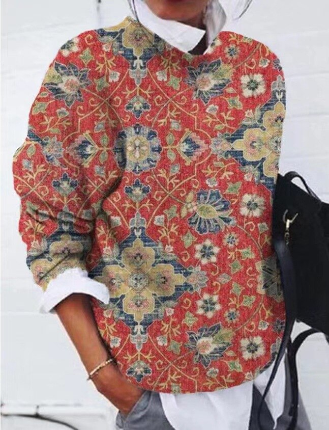 Women's Floral Print Sweater - Soft Knit Pullover