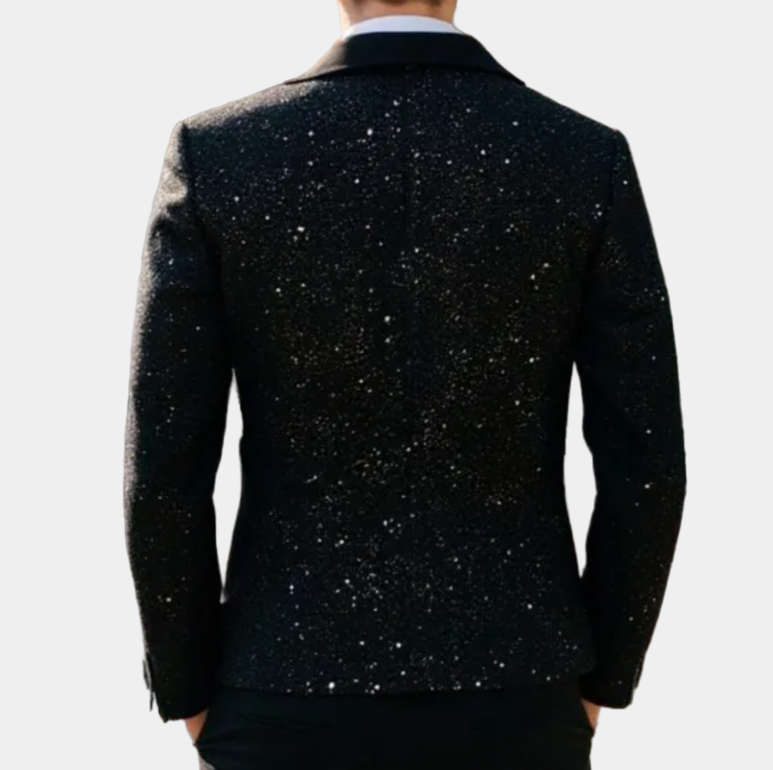 Men's Sequin Blazer with Satin Shawl Collar