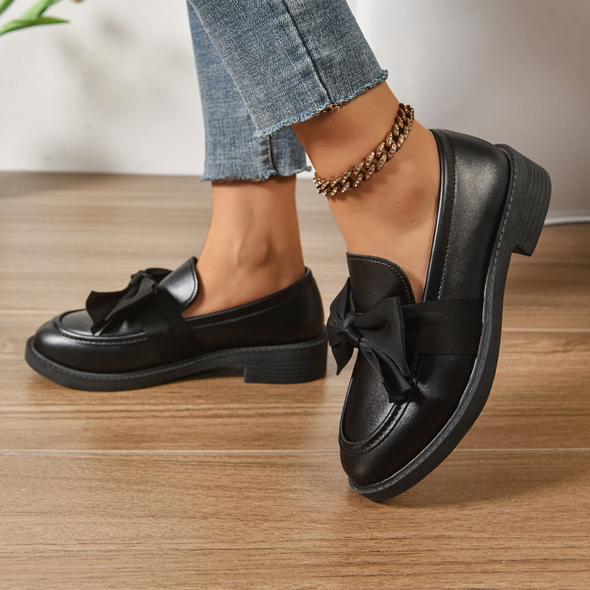 Women's Bow Loafers – Glossy Leather Platform Slip-Ons