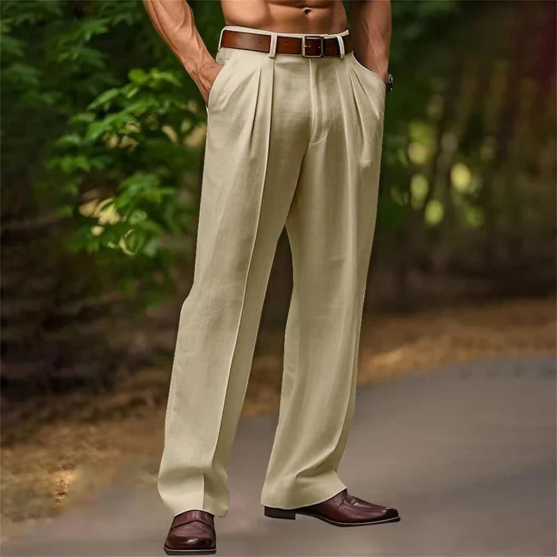 Men's Pleated High-Waist Dress Pants with Side Pockets