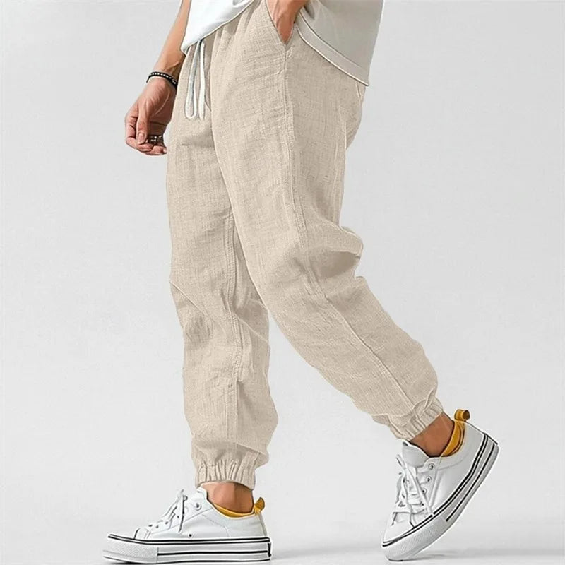 Women's Linen-Blend Jogger Pants – Tapered Drawstring Fit