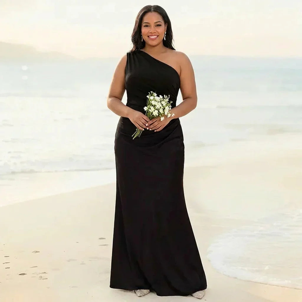 Women's Satin Maxi Dress with Asymmetric Draped Detail