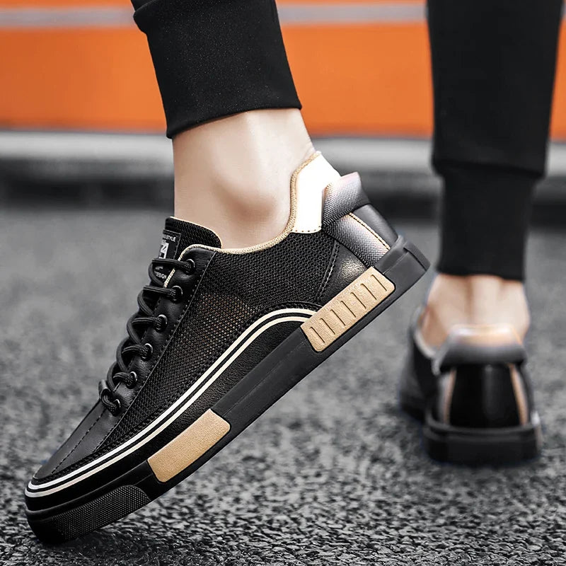 Men's Mesh Sneakers with Leather Patchwork Trim