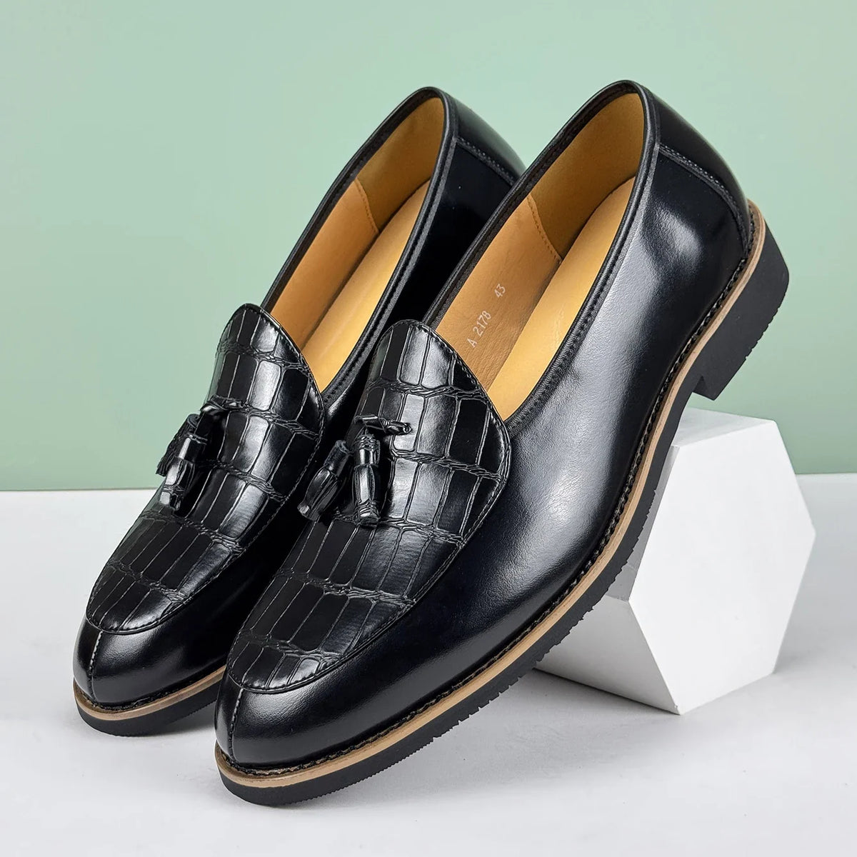 Men's Leather Tassel Loafers, Croc-Embossed Dress Shoes