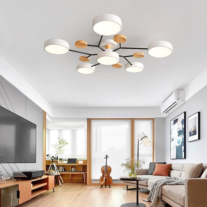 Scandinavian LED Ceiling Light with Branched Arms, 4 to 7 Lights