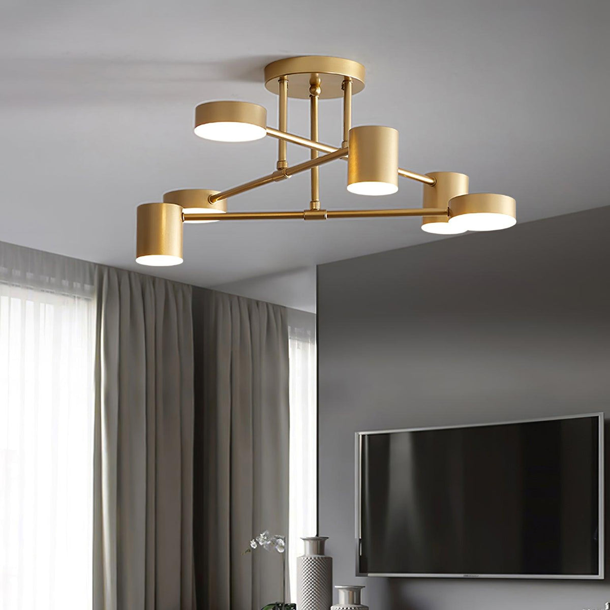 Ceiling Light with Crossed Arms and Cylindrical Heads, Sputnik Style