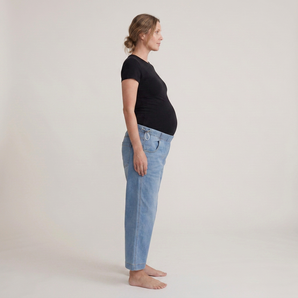 Women's Maternity Jeans Wide Leg with Adjustable Waistband