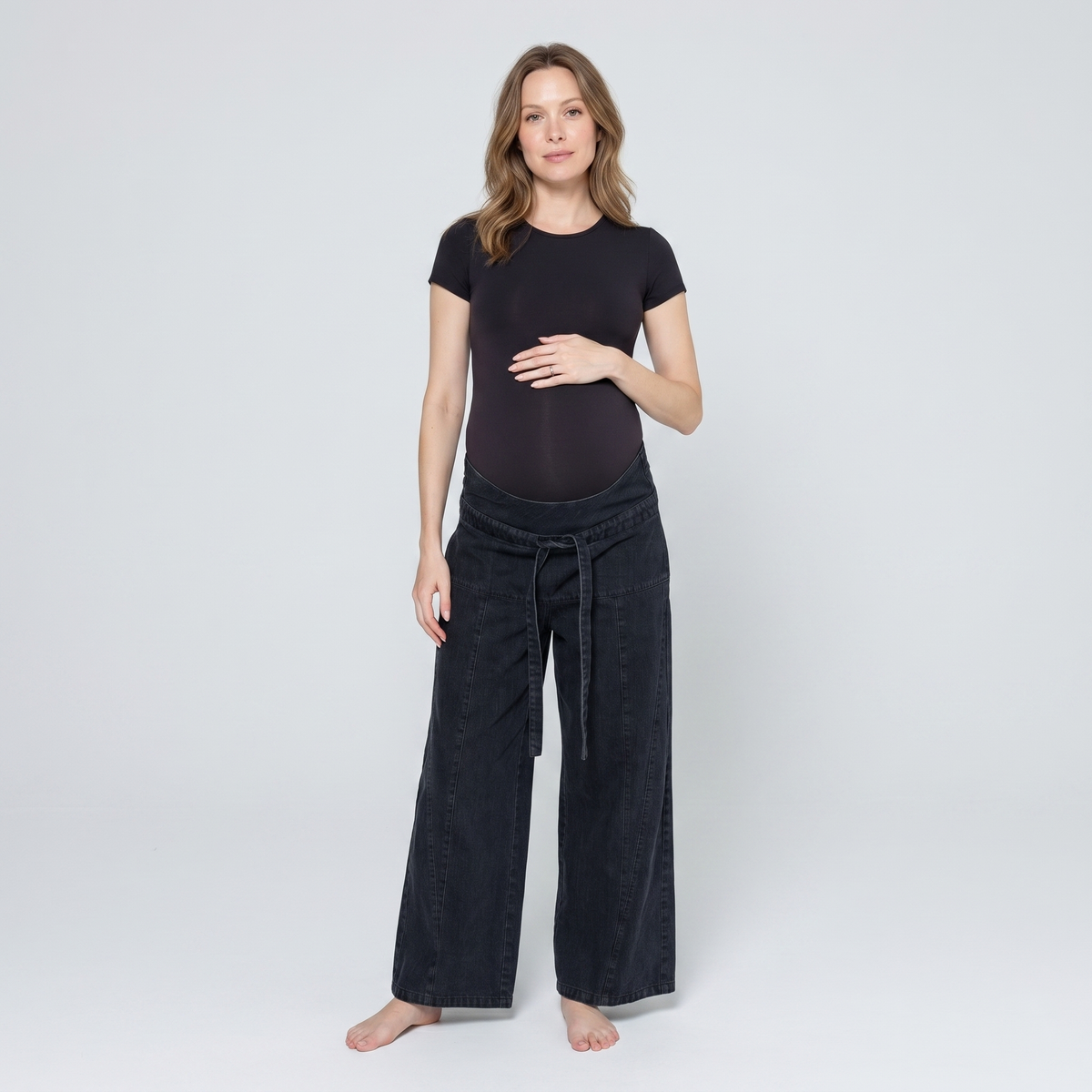 Women's Maternity Jeans Wide Leg with Adjustable Waistband
