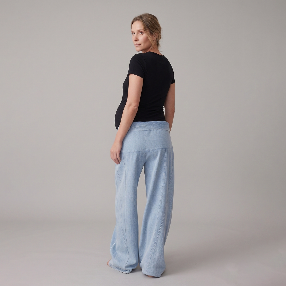 Women's Maternity Jeans Wide Leg with Adjustable Waistband