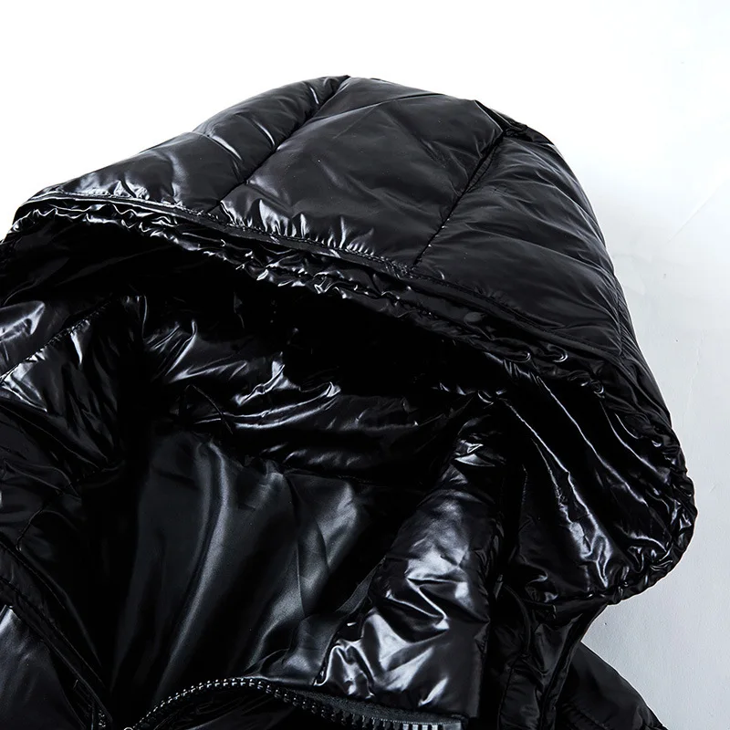 Men's Quilted Jacket with Hood - Glossy Finish