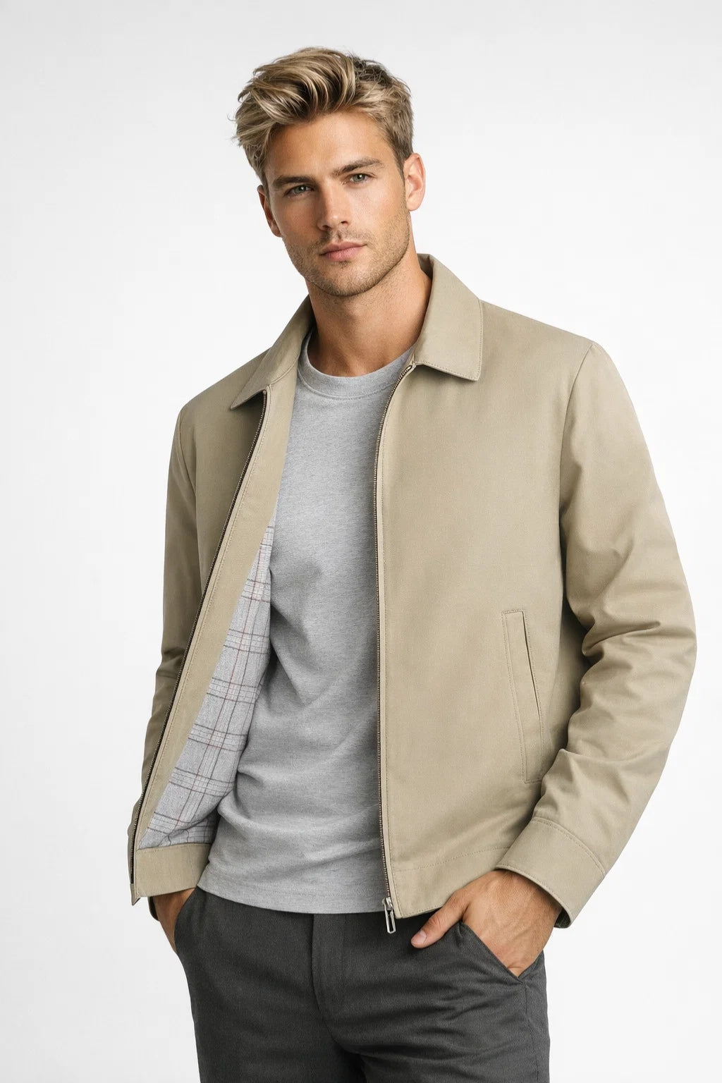 Men's Structured Jacket with Checked Lining, Business Casual