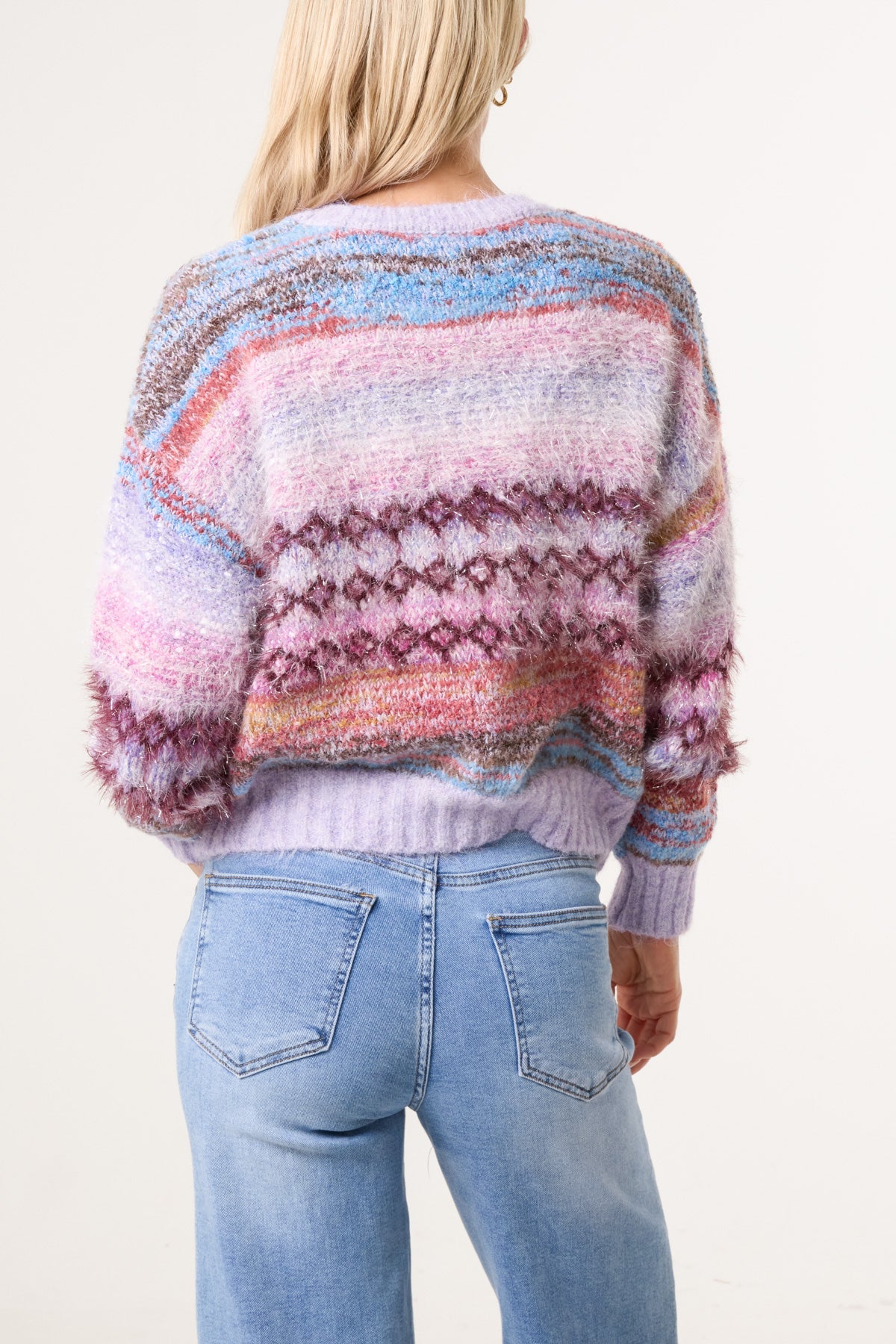 Women's Stripe Knit Jumper Flecked Mixed Yarn Sweater