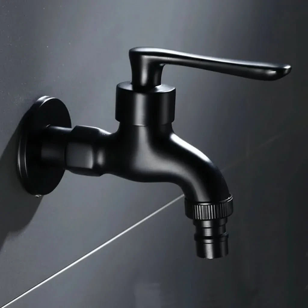 Wall-Mounted Faucet in Matte Black Solid Brass for Kitchen, Bath and Garden