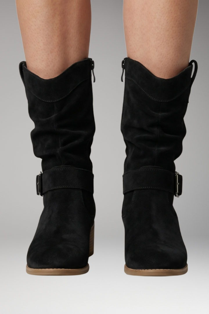 Women's Slouchy Suede Boots with Side Zip and Orthopedic Footbed