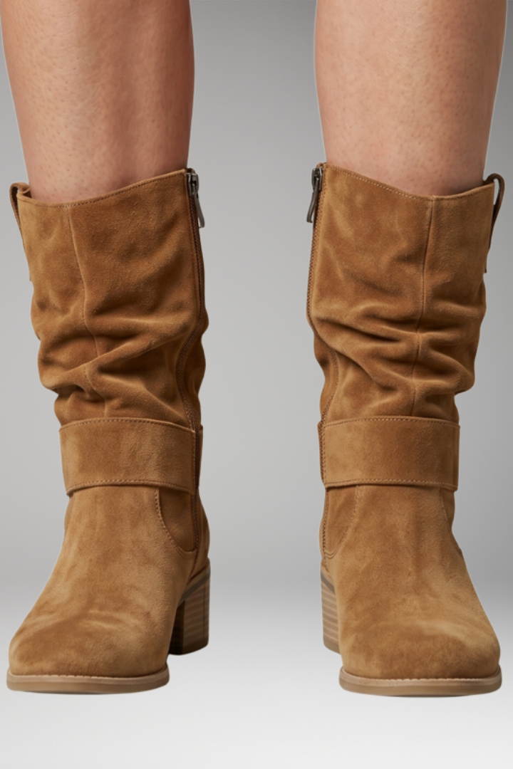 Women's Slouchy Suede Boots with Side Zip and Orthopedic Footbed