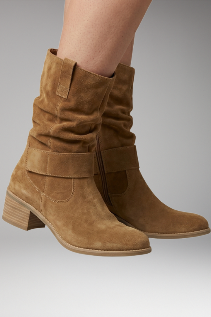 Women's Slouchy Suede Boots with Side Zip and Orthopedic Footbed