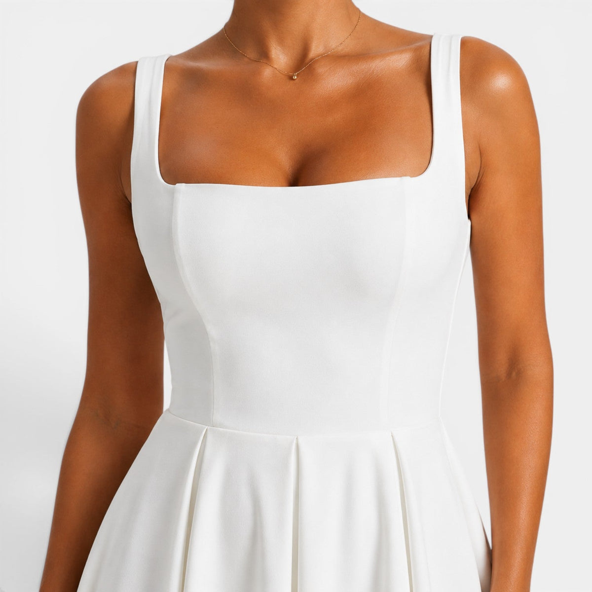 Women's Midi Dress with Square Neckline and Flared Skirt