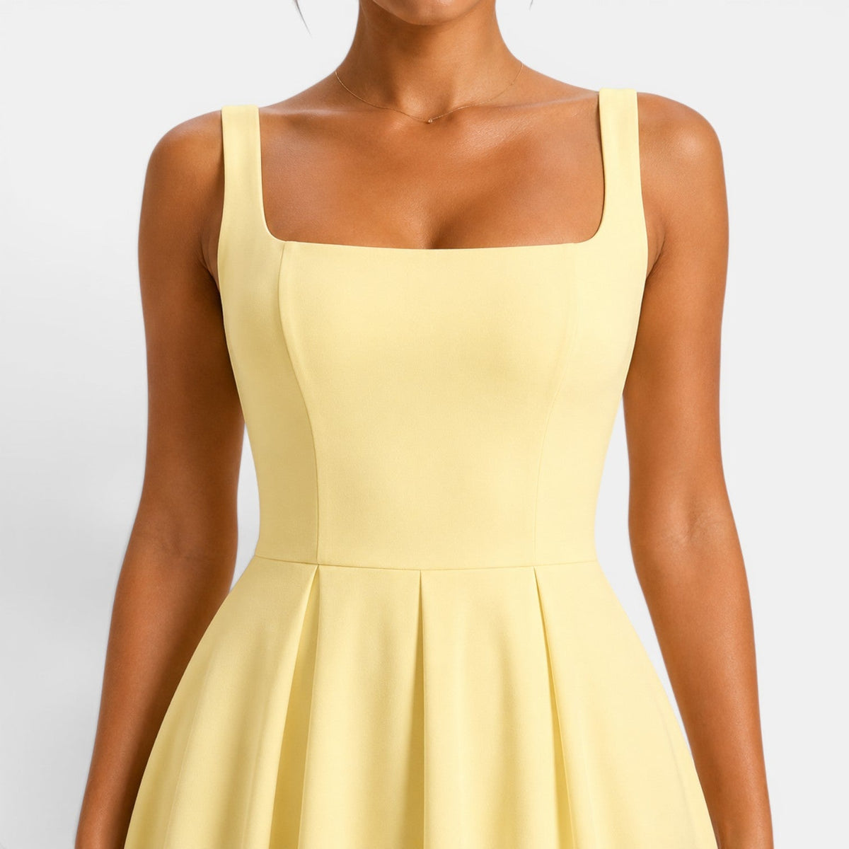 Women's Midi Dress with Square Neckline and Flared Skirt