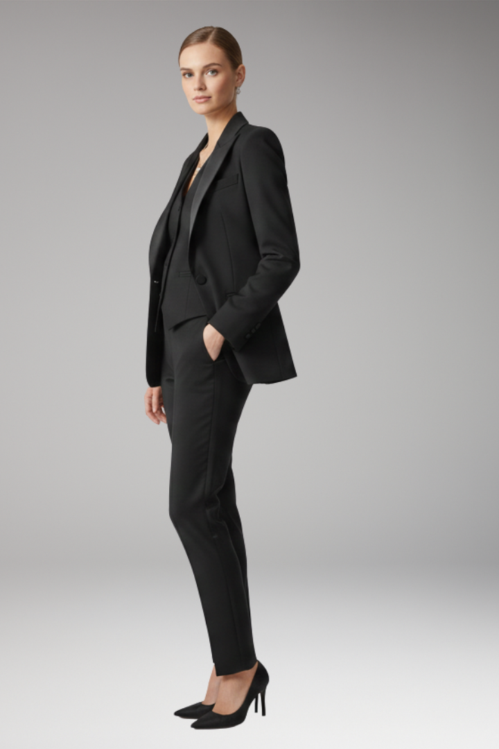 Women's Three-Piece Suit Set with Notched Jacket and Straight Trousers