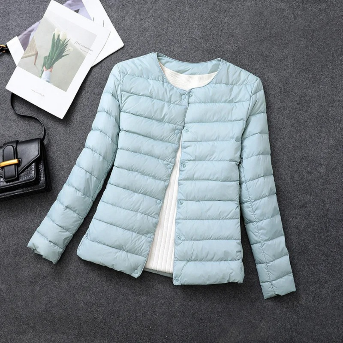 Women's Quilted Puffer Jacket Without Hood – Button Front
