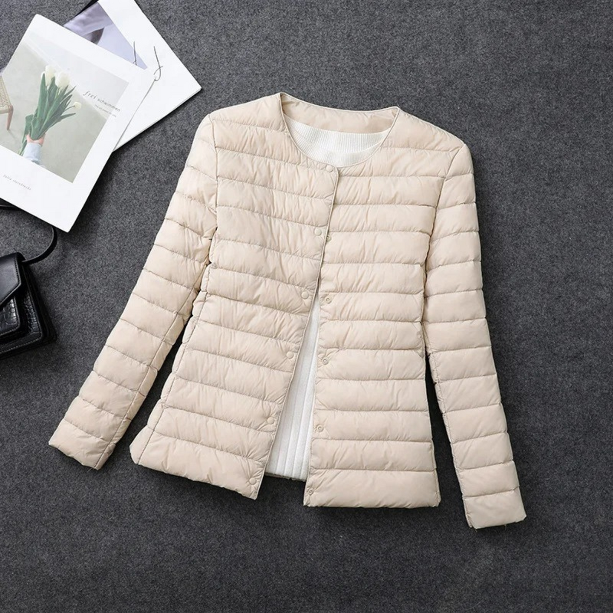 Women's Quilted Puffer Jacket Without Hood – Button Front