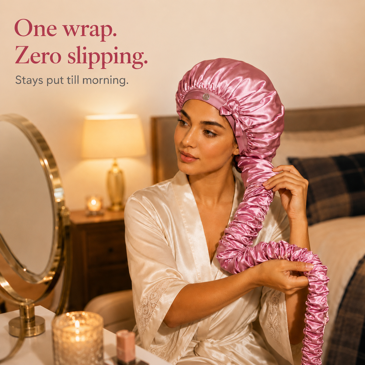 Long Hair Satin Sleep Bonnet with Extra-Long Sleeve