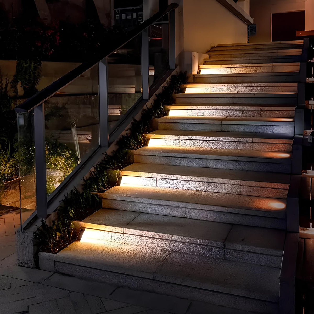 Solar Powered Stair Lights with Dusk Sensor, Waterproof LED Outdoor Step Lights