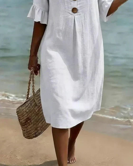 Women's Loose-Fit Button-Front Dress with Flowing Sleeves