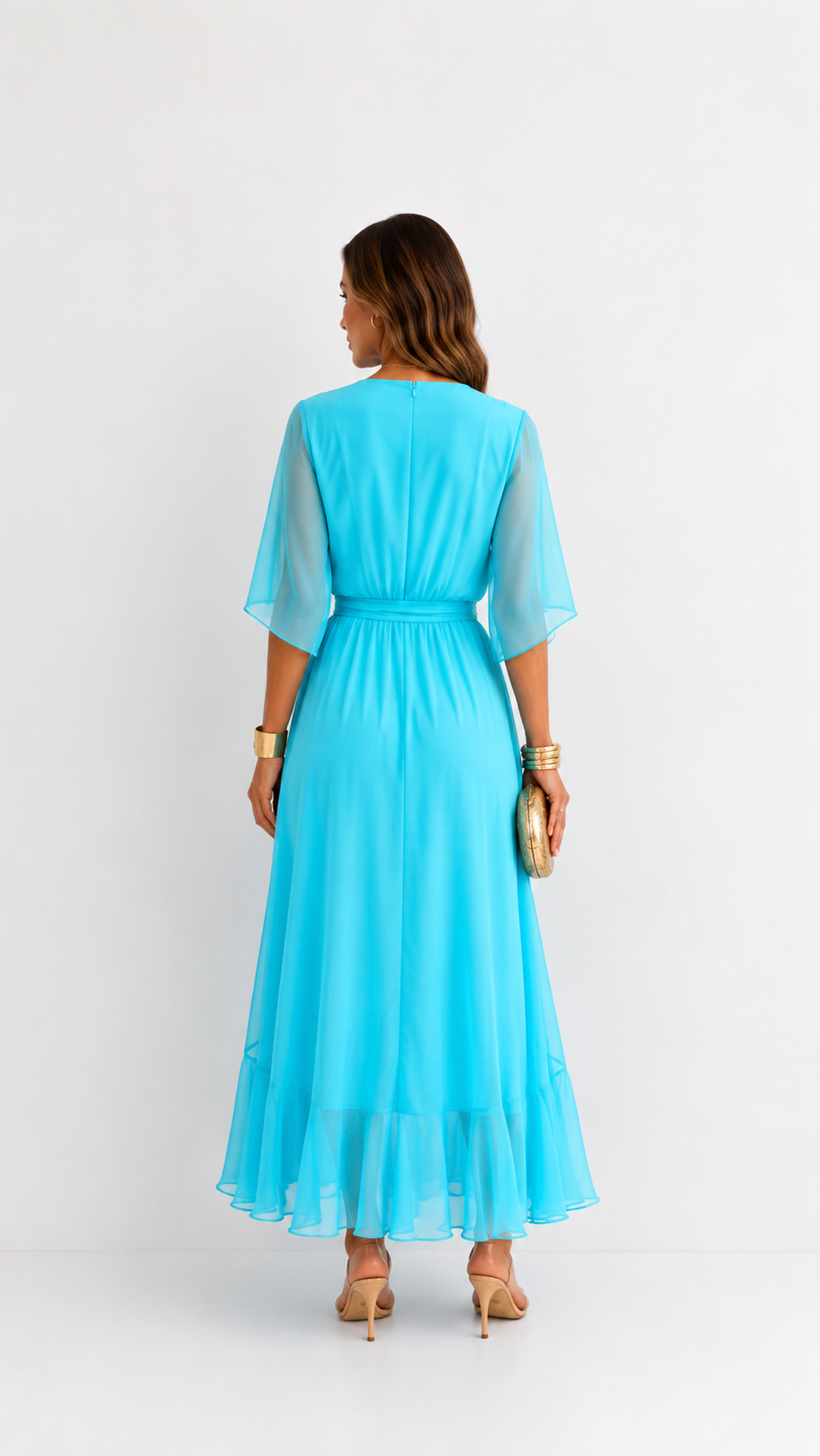 Women's Chiffon Wrap Dress with Flowing Sleeves