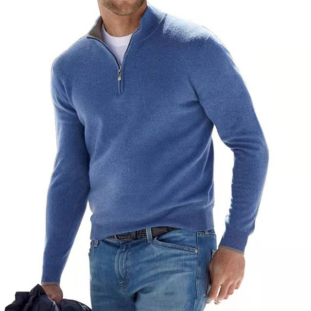 Men's Zip Sweater with Stand-Up Collar – Ribbed Trims