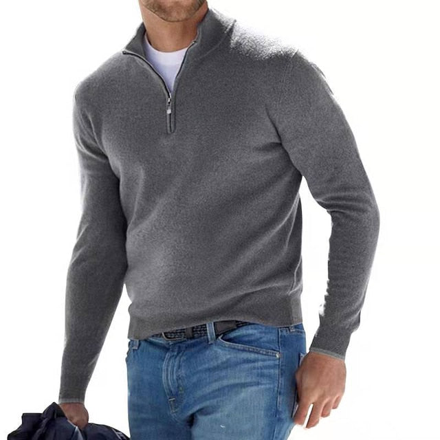 Men's Zip Sweater with Stand-Up Collar – Ribbed Trims