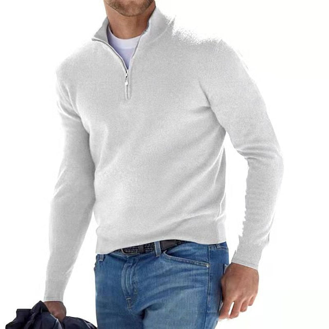 Men's Zip Sweater with Stand-Up Collar – Ribbed Trims