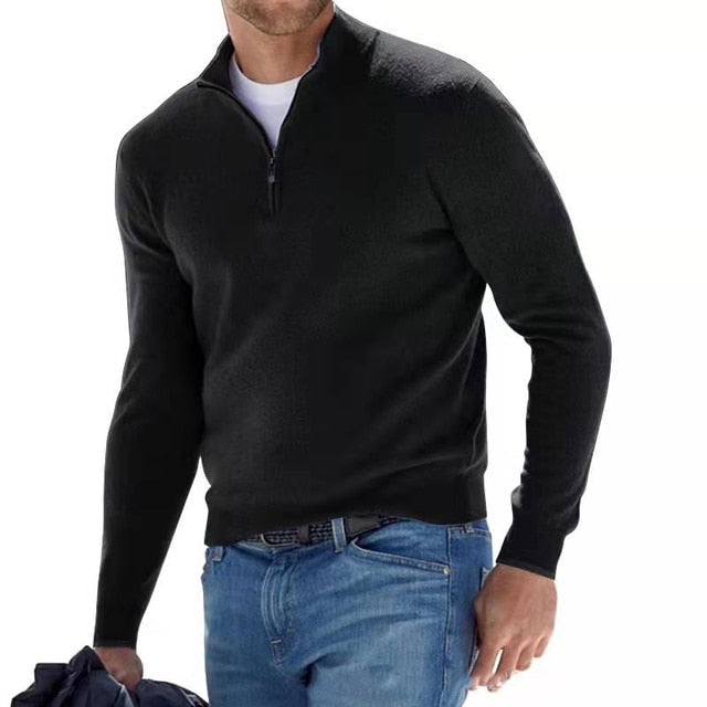 Men's Zip Sweater with Stand-Up Collar – Ribbed Trims