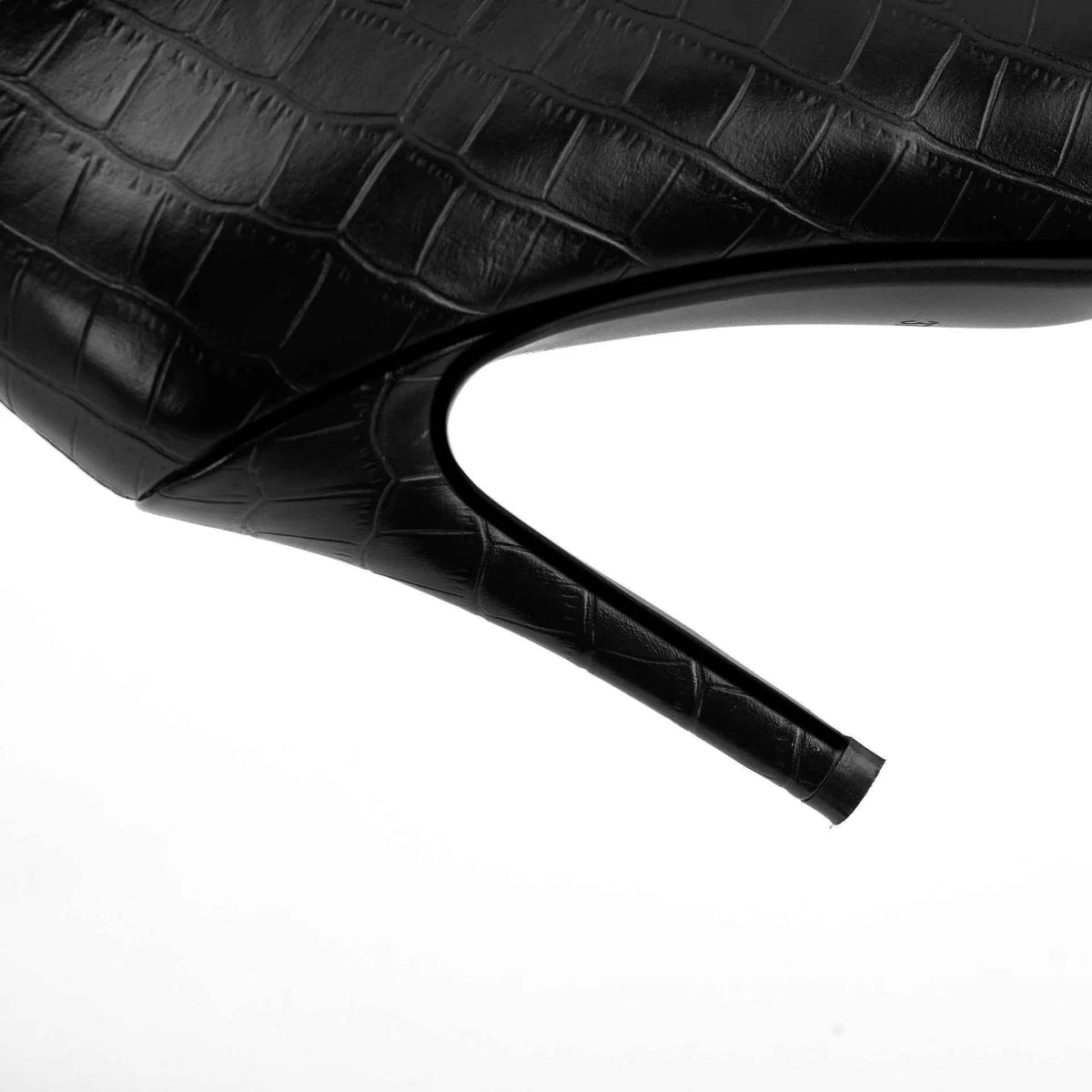 Black Black Croc-embossed Pointed Toe Stiletto Knee High Boots - Photo 7