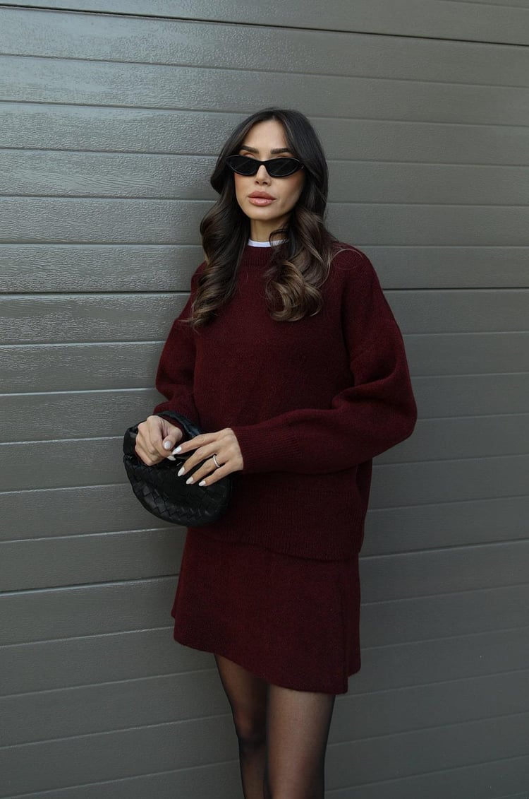 Women's Knit Sweater and Skirt Set - Oversized Top with Fitted Skirt