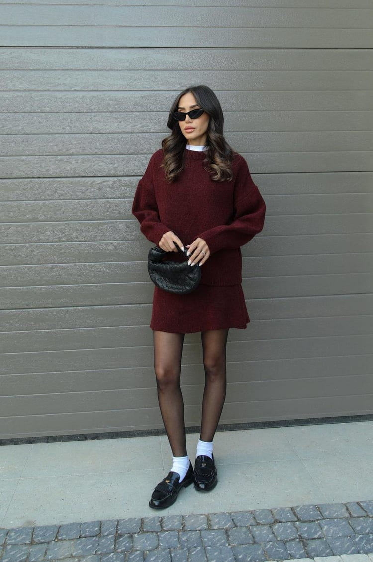 Women's Knit Sweater and Skirt Set - Oversized Top with Fitted Skirt
