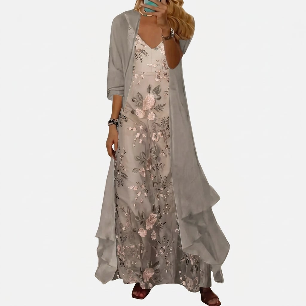 Iselin Embroidered Floral Two Piece Maxi Dress Set_2