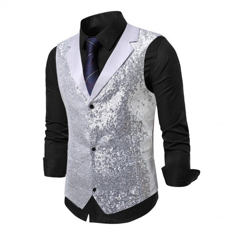 Men's Glitter Waistcoat with Satin Collar