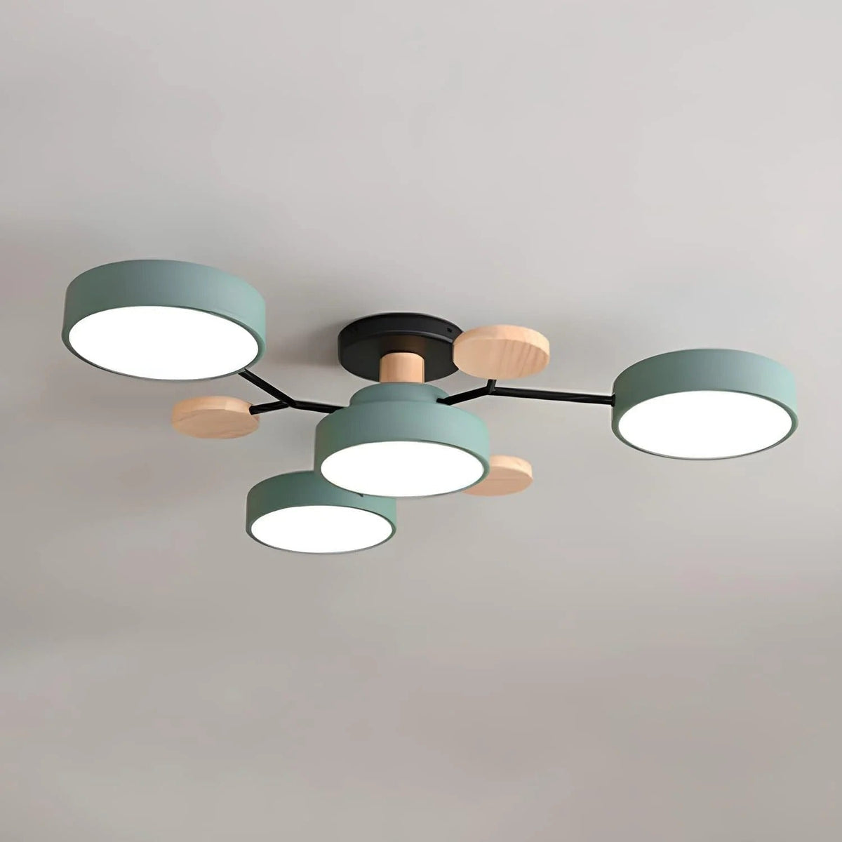 Round Iron LED Semi-Flush Ceiling Light – Chandelier with Acrylic Heads